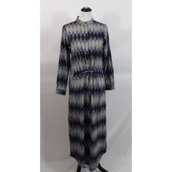 OSEI DURO Sz S Small Navy Gray Ikat Casta Dress Midi Cotton - Picture 8 of 11